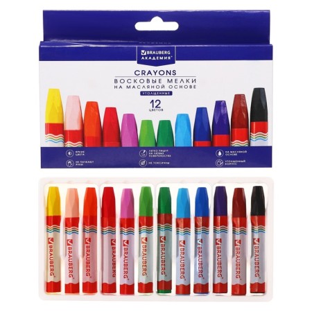 Loads wax 12 colors Brauberg Academy, thickened, hexagonal, oil -based