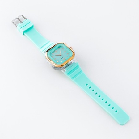 Women's watch, 4.1 x 4.1 cm, silicone strap, turquoise-3