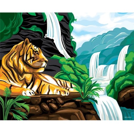 Diamond mosaic with partial filling on the canvas "Tiger at the waterfall", 40 x 50 cm-3
