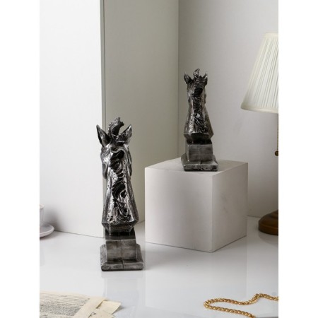 Set of figures "Horse head", polystone, 41 cm, silver color-2