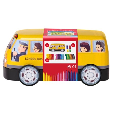 Faber-Castell Connector School Bus + 10 clips, in a metal box, 33 colors-1