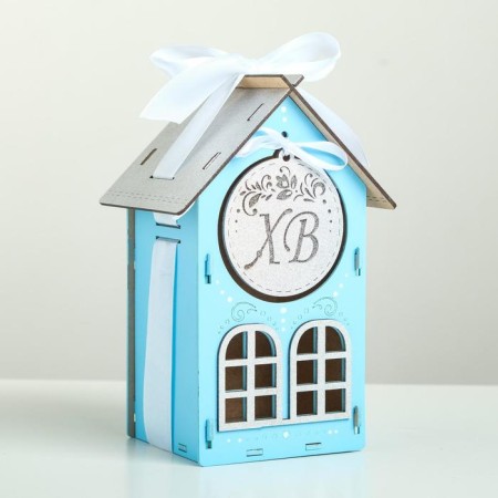Wooden box, 13.5 × 11.5 × 21 cm "XV", gift packaging, blue