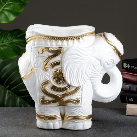 Figure Kashpo "Elephant Medium", white-gold 6 l/ 35x22x36cm-2