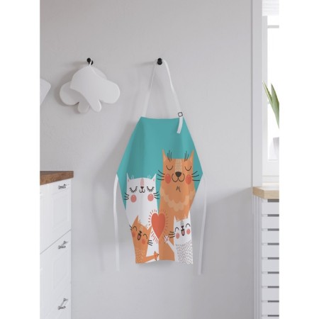 Apron of a kitchen with a photo print "Fun cat family", adjustable, size OS-1