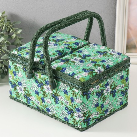 Casket for needlework "Field flowers on green" 19x26x14.5 cm-7