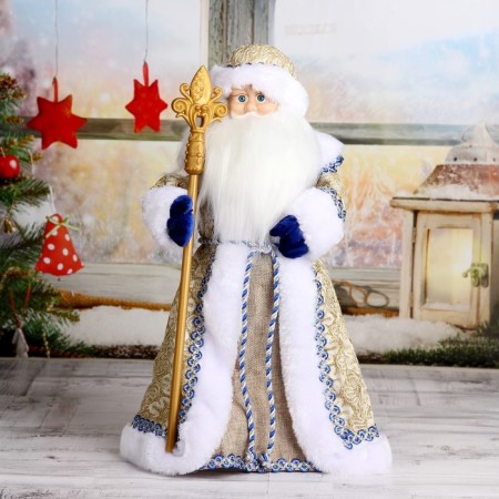 Santa Claus "Shik" in a blue-gold fur coat with a staff, moves, 47 cm