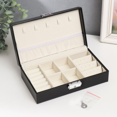 Casket to the leatherette for jewelry "Black matte" 6.5x12.6x21 cm-2
