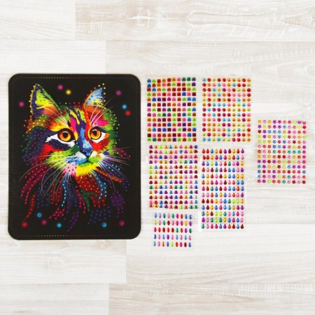 The set for creating the mosaic "Cat" Crystal Mosaic, against a dark background-1