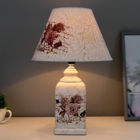 Lamp table ceramics "Bouquet with peonies" rectangular E14 220V 42x25x25 cm Risalux-1