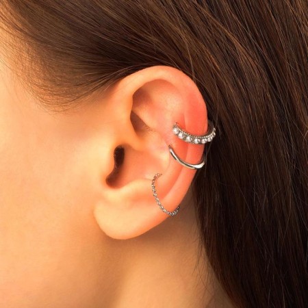 Earrings "cafs" cuffs, set 3 pcs, white color in silver