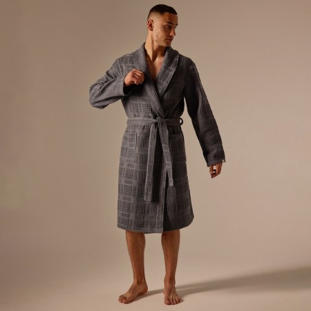 Wafel dressing gown Male SL Home: Chess "Grig Sandre", size M, 100% cotton, 340 g/m2-2