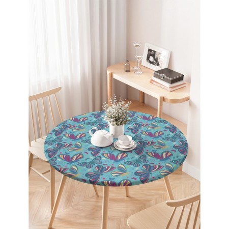 Tables on the table “Mosaic butterflies”, round, oxford, elastic band, size 120x120 cm, diameter 75-100 cm-2