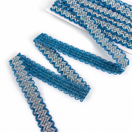 Braid with a wave, blue with silver, in a roll 10 m-1
