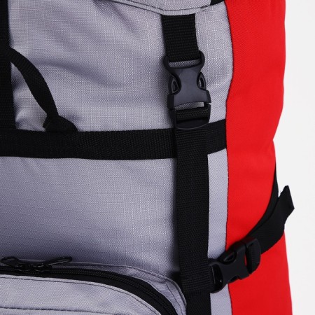 Tourist backpack, TAIF, 90 l, cord department, outer pocket, 2 side nets, gray/red color-6