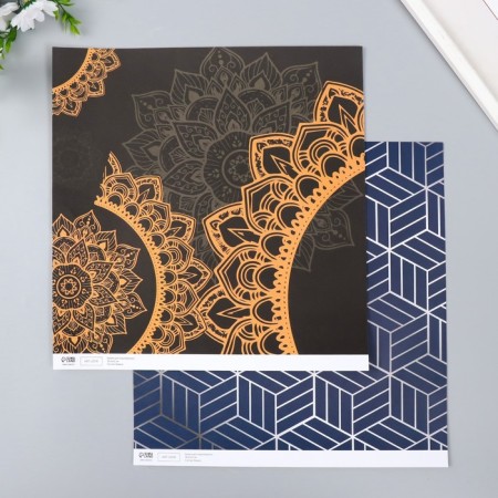 Scrapbooking paper bilateral "Mehendi and geometry silver" tights 180 g 30.5x32cm-1