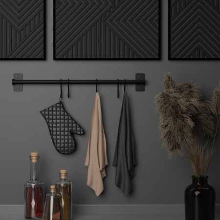 Rail system for the kitchen, 57 cm, 5 hooks, black color-4