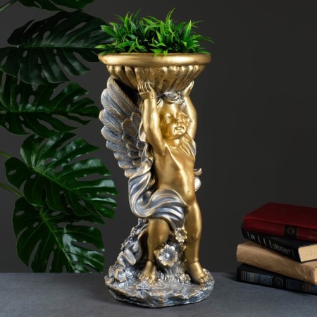 Figure pot "Angel with a bowl" of bronze / silver 0.6 l / 24x50x24cm-1