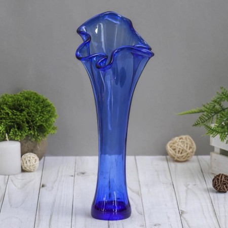 Vase "Wave" H 280 mm. from blue glass (without decor)