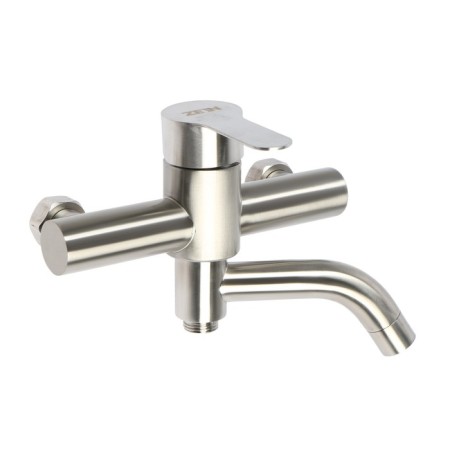 Bath mixer Zein Z3489, curved spout, shower set, stainless steel, satin-4