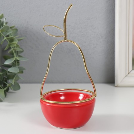 Souvenir ceramics, metal stand "pear" red with gold 8x8x17 cm-3