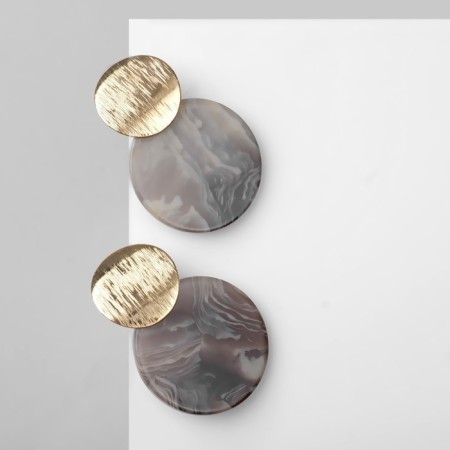 Acryl Earrings "Circle", gray color in gold-1