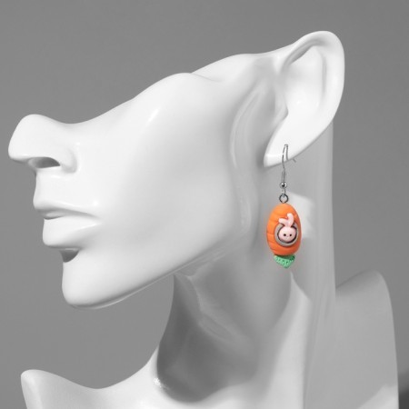 Earrings Assorted "Joy" hares in a rocket, colored in silver-3