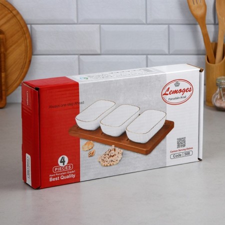 Menzhitsa "Carmen", 3 pcs: 300 ml, rectangular, wooden base, porcelain, Iran-6