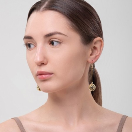 Earrings hanging “wandered ball”, black color in gold, 6.5 cm-3