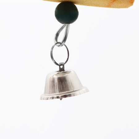 A toy for birds with a karakatitsa carapace and beads, 18 x 6 cm, yellow-1