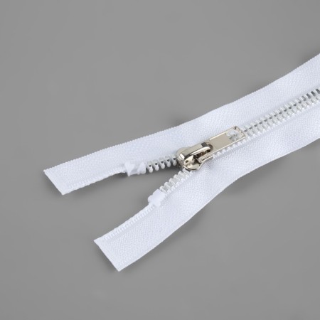 Lightning "Tractor", No. 5, connective, decorative link "Akuli tooth", castle machine, 80 cm, white/silver color-1