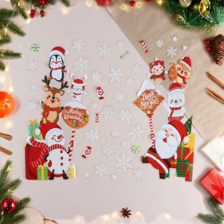 Stickers on the windows "New Year" Penguin, Santa Claus, 65x45 cm-1