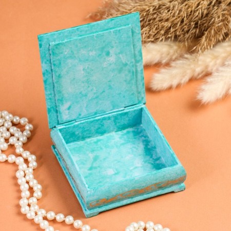 Casket "Hydrangea in a vase", turquoise, 10 × 10 cm, lacquer miniature-1