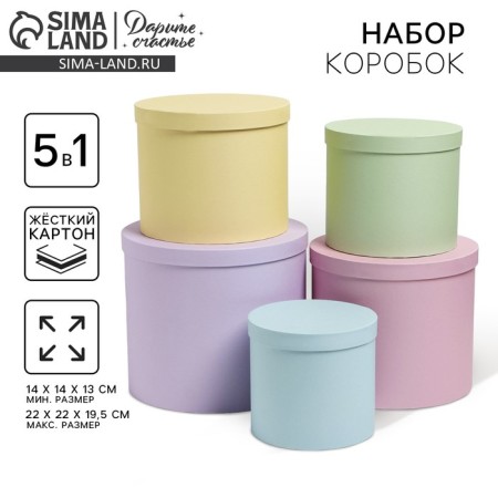 Set of boxes 5 in 1, gift packaging, “pastel”, 13 x 13.5–19.5 x 23 cm