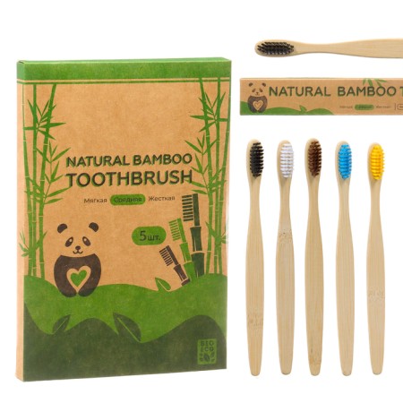 Middle bamboo toothbrush, 5 pieces, mix of flowers
