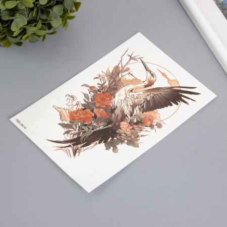 Tattoo on the body color "stork in flowers" 12x19 cm-1