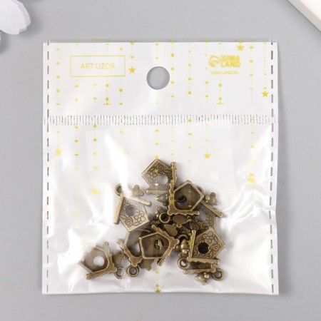 Decor Metal for creativity "House with a bird" under brass (E3917) 1.7x1.5 cm-6