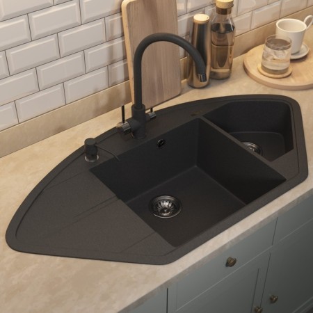 Quartz-quartz kitchen up-up-quartz UPD-06, angular two-section, color 04 black