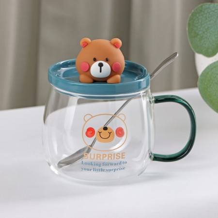 Glass mug with a ceramic lid and a spoon of Teddy, 350 ml-4