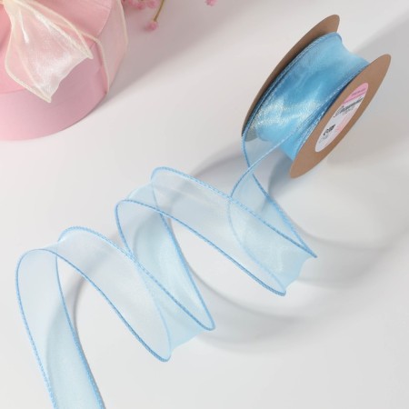 Kapron “wave” ribbon, with brilliance, 40 mm, 10 ± 1 m, blue color No. 25-1