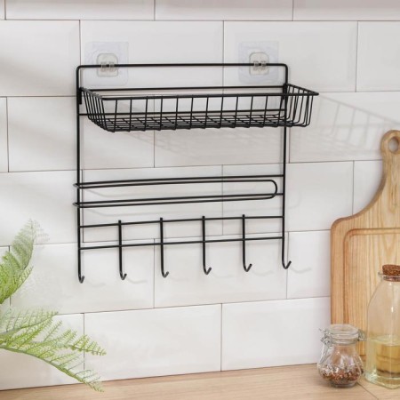 Shelf with a holder for towels of a share, 6 hooks, black color-2