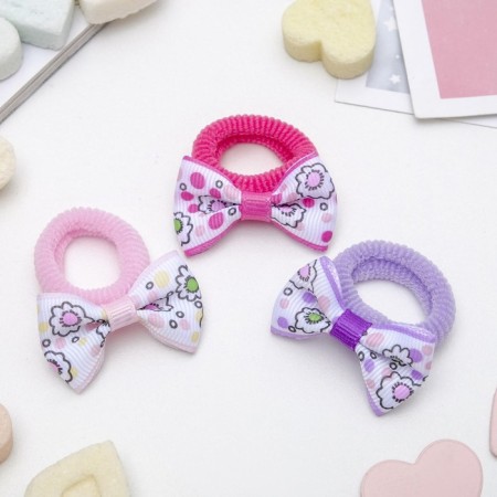 Hair gum "Bow" (set 6 pieces) flowers, 3.5 cm, mix-2