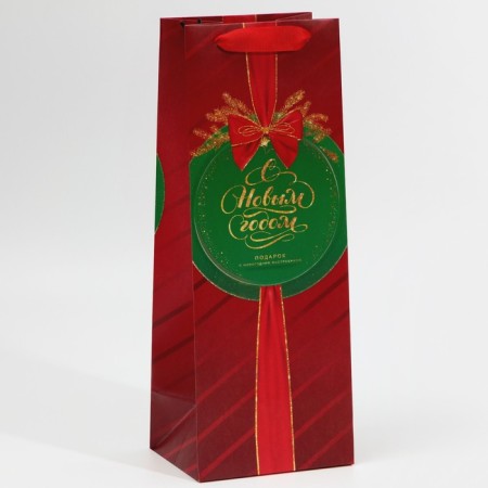 Package for the bottle "Happy New Year", 13 x 36 x 10 cm, New Year-1