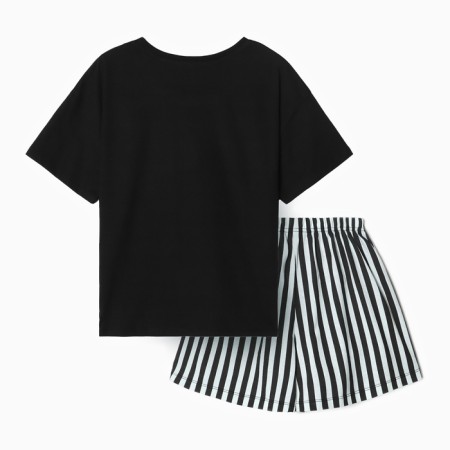 Female-home set (T-shirt, shorts), Black-Timnet strip color, river 42-8