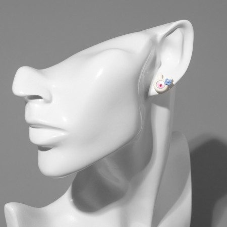 Earms with enamel "Montstrika" hares, white color-2