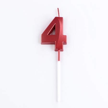 Candle in the cake on the skewer "Fine", the number "4", 5 cm, red-5