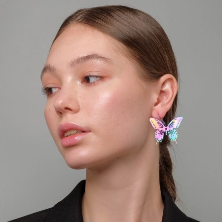 Earrings Metal "Butterflies" lace, color gasoline-3