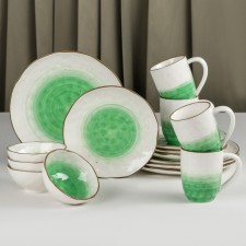 A set of porcelain dishes of the Cosmos, 16 objects: 4 plates d = 21 cm, 4 plates d = 27.5 cm, 4 bowls d = 13 cm, 4 circles 400 ml, green color