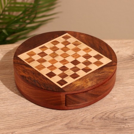 Chess round, board 18x18 cm, wooden wood-1