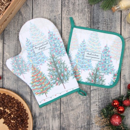 Set of kitchen. Ethel "Fairytale Forest": 19x19 cm, mittens-capture 20x28 cm, 100% HL