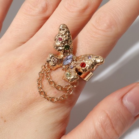 Ring "Butterfly" with a chain, colored in gold, dimensionless-2